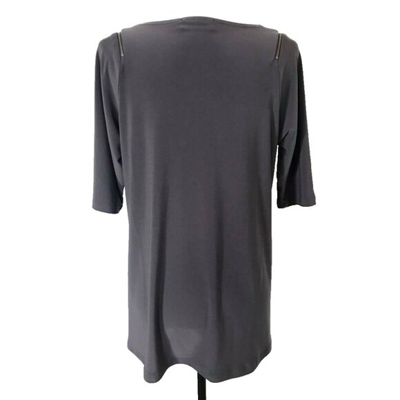 SYMPLI Tunic Blouse Top Size 10 Gray Stretchy Jersey Knit Zippered Shoulders EUC - Picture 6 of 8